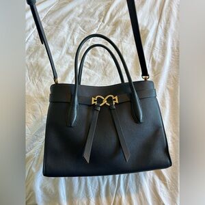 Kate Spade- Navy Blue Leather Handbag with Gold Accents